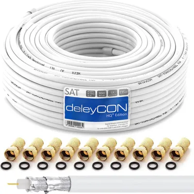 Produktbild von deleyCON HQ+ 30m TV SAT Koaxialkabel 135dB 5-fach, 10 F-Stecker