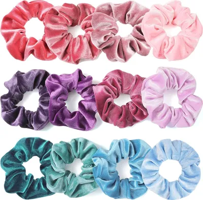 Produktbild von Haargummis Scrunchies aus Samt für Damen und Mädchen, 12 Stück - Pastellfarben