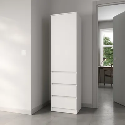 Produktbild von Home Collective Kleiderschrank Garderobenschrank Mehrzweckschrank Schrank | viel Stauraum mit 3 Schubladen & 2 Einlegeböden | Hochschrank Schlafzimmer Flur Büro | Möbel Organizer | 50x181x41 cm | weiß