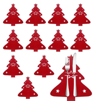 Produktbild von Bestecktaschen aus Filz - In Weihnachtsbaum-Form - Zur Tischdekoration - 12 Stück