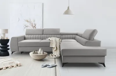 Produktbild von BREGO Silber L-Form Ecksofa 270x202 cm Rechte Seite – Schlafsofa mit Bettkasten, Verstellbaren Kopfstützen, Zetta Stoff, Modernes Design, Freistehend, Komfortable Polsterecke