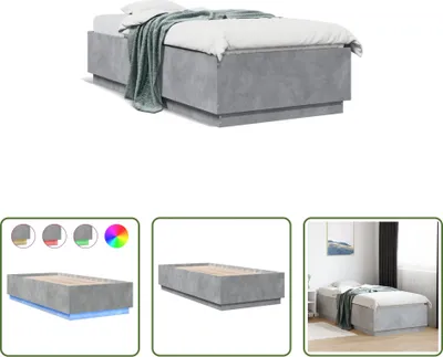 Produktbild von The Living Store Bettgestell mit LED Betongrau 90x200 cm Holzwerkstoff