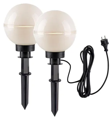 Produktbild von 2x LED Außen Steckleuchten, Kugel, weiß, Erdspieß, Kabel, D 20 cm