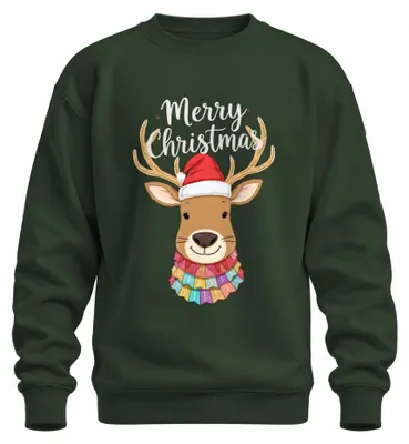 Obrázok produktu pre Veselé Vianoce, Rentier Rudolf, Vianoce, farebný motív, mikina s kapucňou, tmavozelená, veľkosť XXL