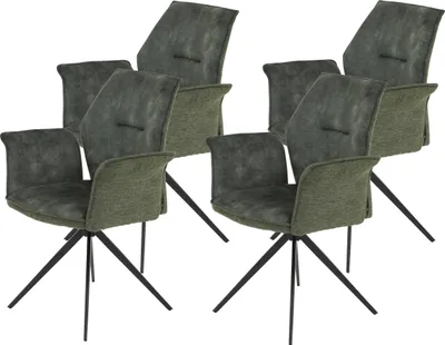 Produktbild von Hela Tische, 4er Set Armlehnstuhl Sessel Susanne - mit Armlehnen - Drehbar 360° - Materialkombi Webstoff + Mikrofaser Velvet Grün - 120kg belastbar