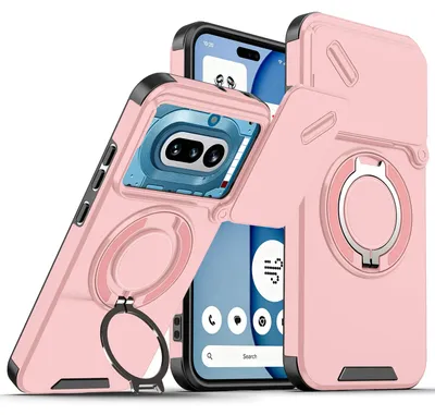 Obrázek produktu pro Dvouvrstvé pouzdro pro Nothing Phone (4a), s posuvným krytem fotoaparátu a magnetickým kroužkovým stojánkem Růžový