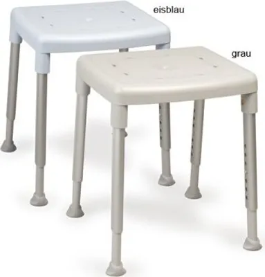Two shower stools are shown, one in white and one in light gray, against a white background.