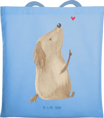 Produktbild von Mr. & Mrs. Panda canvas tasche Hund Liebe - Sky Blue - Geschenk, Herz, Süß, Sprüche, Büchertasche, umhängebeutel, Tote Bag, Laptoptasche, Einkaufstasche