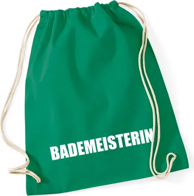 Produktbild von Huuraa Turnbeutel Bademeisterin Schriftzug 12 Liter Kelly Green Baumwolle Rucksack Geschenkidee