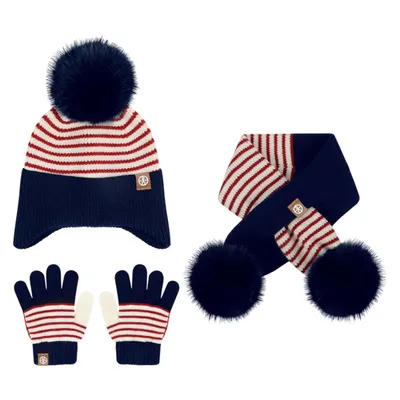 Produktbild von 3-teiliges Set Kinder Warme Wintermütze Schal Handschuhe Set für Mädchen Jungen 2-8 Jahre, Dunkelblau