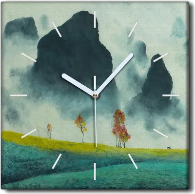 Produktbild von Coloray Uhr auf Leinwand 30x30 cm Wand Uhr Dekoration Wohnzimmer Segeltuch weiße Zeiger -China Berglandschaft.