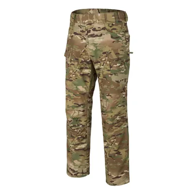 A pair of camouflage cargo pants is shown against a white background.