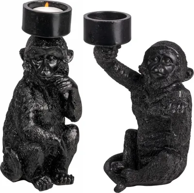 Produktbild von Gusta - Teelichthalter - Affe - Schwarz - 2er-Set