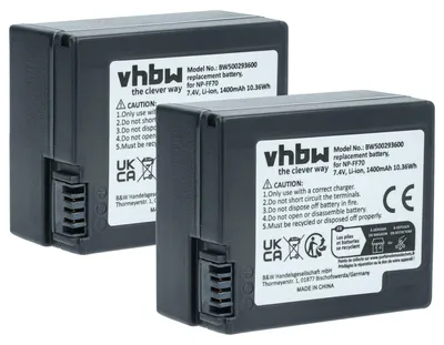 Produktbild von vhbw 2x Akku Ersatz für Sony NP-FF71, NP-FF70 für Videokamera Camcorder (1400 mAh, 7,4 V, Li-Ion)