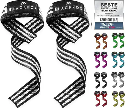 Produktbild von BLACKROX Lifting Straps Zughilfe Bodybuilding, Hebebänder Frauen und Männer, gepolstert, Kreuzheben, Krafttraining, Gewichtheben, Weiß, 1 Paar