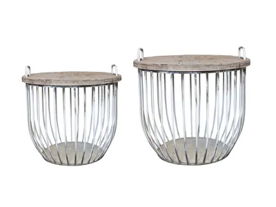 Produktbild von Chic Antique Sofatisch mit Holzdeckel 2er Set Tisch Beistelltisch Metall Korb