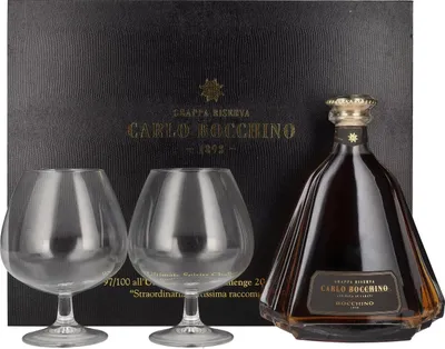 Image de Carlo Bocchino Grappa Riserva 43% Vol. 0,7l en boîte cadeau avec 2 Verres