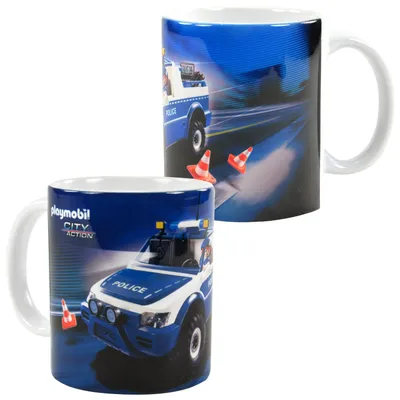 Produktbild von PLAYMOBIL Tasse City Action - Polizei Kaffeetasse Becher Kaffeebecher aus Keramik Blau 320 ml
