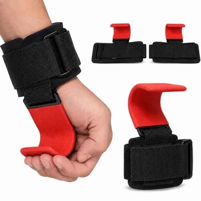 Immagine prodotto di Relaxdays, set di 2 ausili per l'allenamento della forza, con gancio, chiusura a strappo, neoprene, metallo, capacità massima 150 kg, impugnatura per palestra, colore rosso, Immagine generata dall'IA