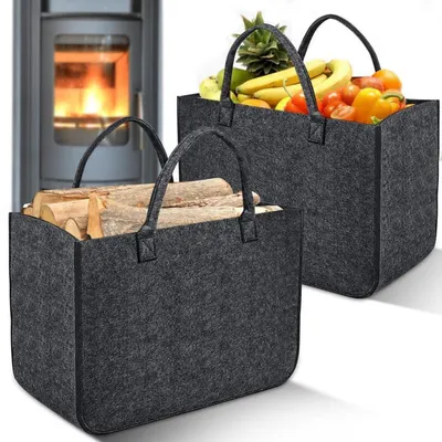 Obrázok produktu pre Sada dvoch vreciek z filcu na drevo, rozmer 50x30x35 cm, tmavosivá farba