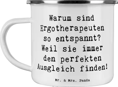 Produktbild von Mr. & Mrs. Panda Kaffeepott Spruch Ergotherapeutin Balance - Weiß - Geschenk, Rehabilitation, Pott, Gelassenheit, becher emaille, Teetasse, Geschenke für Berufstätige