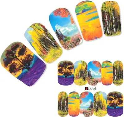 Produktbild von Tattoo Nail Art Aufkleber Bunte Blätter Bäume Wald Blumen Nagel Sticker
