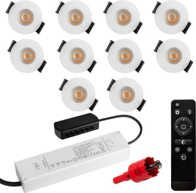 Produktbild von S-Polylight PREMIUM Mini LED- Einbauspots Warmweiss 3.000K, DIMMBAR, IP65, FUNK 3W LED Einbaustrahler Terrassenüberdachung, Terrassenbeleuchtung, Bad, Sauna, LED Spots mit Fernbedienung (WEISS, 10x LED-SET)