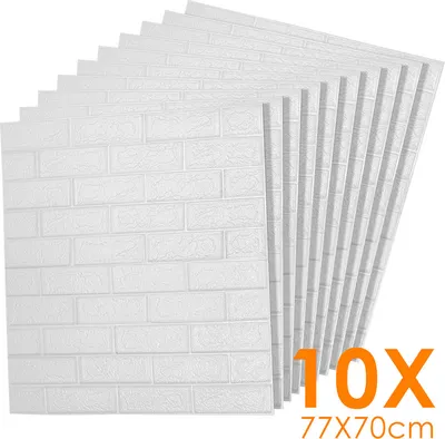 Produktbild von Yakimz 1 Set (10 Stk)große 3D wasserdichte Fliesen Ziegel Wand Aufkleber selbstklebende Schaum Panel 70x77cm Weiß