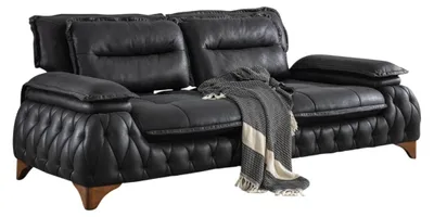 Zdjęcie produktu dla Nowoczesna sofa Chesterfield Czarna trzyosobowa sofa Tapicerowana 235 cm