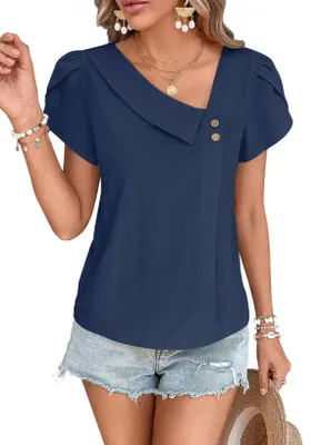Produktbild von TUUHAW Tunika Damen V Ausschnitt Elegante Sommer Bluse Casual Marineblau XL