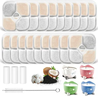 Productafbeelding van Filters voor kattenfontein - 18 stuks met 3 slangen en borstel - geschikt voor Catit Pixi 2,5 l