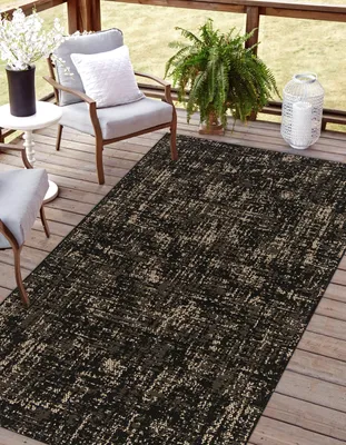 Produktbild von Rikmani Outdoor Teppich 140 x 200 cm für Terrasse, Balkon, modernes Design, ideal für Küche und Esszimmer, schwarz