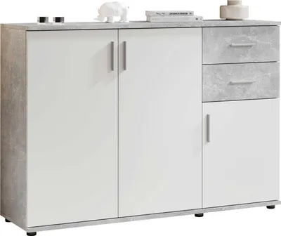 Produktbild von Kommode Debby 3 Türen und 2 Schubladen - Weiß/Beton