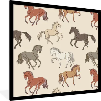 Produktbild von MuchoWow® MuchoWow® Gerahmtes Poster Pferde - Rosa - Muster - Mädchen - Kinder - Mädchen 40x40 cm - Poster mit zchwarzem Bilderrahmen - Mit Rahmen - Wanddekoration Schlafzimmer