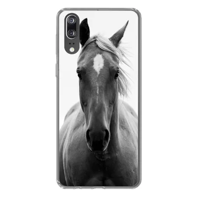 Produktbild von MuchoWow® Handyhülle Schutzhülle Hülle für Huawei P20 Pferd - Tier - Schwarz - Weiß Silikon Softcase Handy Hülle - Hardcover