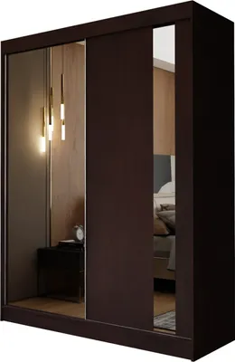 Produktbild von Masseno Schiebetürenschrank GRAZIA 150 cm Kleiderschrank Schlafzimmer Schrank 2-türig mit Spiegel Wengefarben