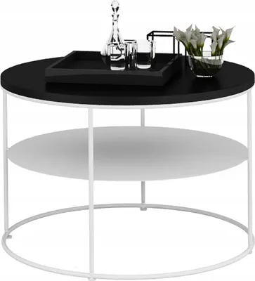 Zdjęcie produktu dla Okrągły Stolik Kawowy z Półką Loft 55 x 55 x 37 Biały+Czarny MiniPearl