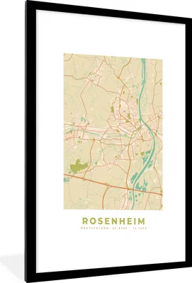 Produktbild von MuchoWow® Gerahmtes Poster Rosenheim - Karte - Vintage - Stadtplan 60x90 cm - Poster mit Schwarzem Bilderrahmen Wandposter Rahmen Foto Bilder - Dekoration - Wandposter Wohnzimmer - Hochwertig