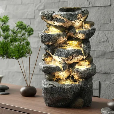 Produktbild von Springbrunnen BK802 Gartenbrunnen mit Beleuchtung Wasserfall Zimmerbrunnen Felsen Bachlauf Komplett-Set