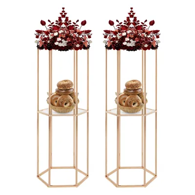 Produktbild von Blumenständer Pflanzenständer Blumenhocker Metall Gold Vasenständer mit klaren Acrylplatten