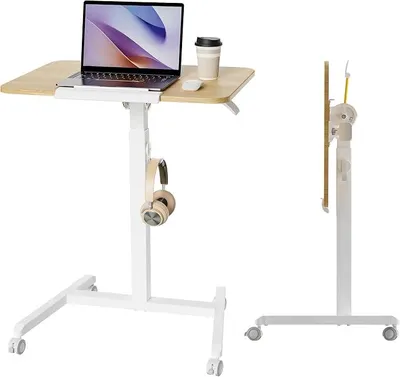 Imagen del producto de Mesa para portátil con ruedas, escritorio de pie inclinable y con altura ajustable