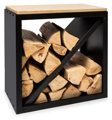 Obrázek produktu pro blumfeldt Kindlewood, praktický úložný prostor na dřevo, úložný prostor na dřevo, ocelový úložný box, rustikální, bambusový talíř, 57 x 56 x 36 cm, rezavá barva
