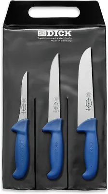 Productafbeelding van Kookmes set 3-delig, voor keuken, staal, blauw, 48x22x1.8 cm