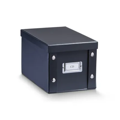A dark gray storage box for CDs is shown against a white background.