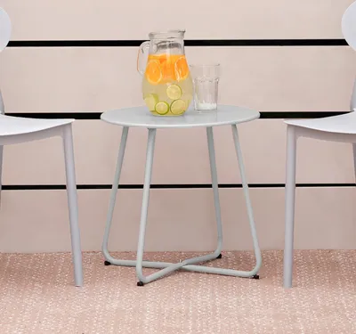 Produktbild von Homestyle4u Bočný stôl Záhradný stôl Sivá kovová stolová polica Vnútorný vonkajší