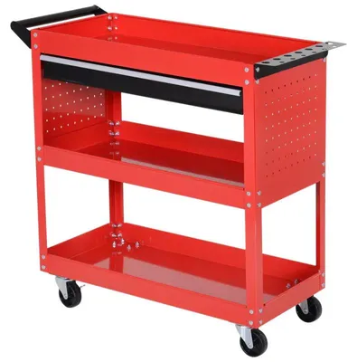 Obrázek produktu pro Nářadová vozík se 3 úrovněmi a zásuvkou | Barva: Červená | Rozměry: 35 x 82 x 76 cm