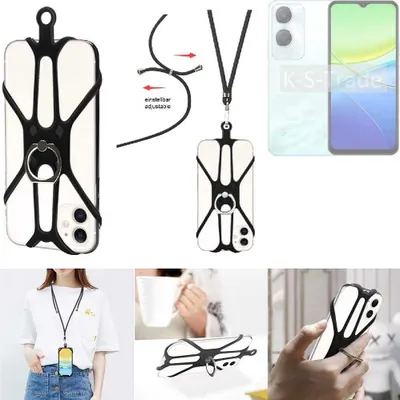 Produktbild von K-S-Trade 3in1 Handykette Handyband Handykordel Halsband Smartphone-Ring Handy-Ring kompatibel mit Vivo Y36c Fingerhalterung Handyring Tischständer