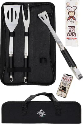 Produktbild von Grillzubehör-Set – Grillwerkzeuge – Für das Kochen im Freien – 3-teiliges Edelstahl-Set – 3-in-1-Set – Silber