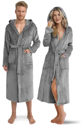 Produktbild von Twinzen - Kuschelfleece-Bademantel Damen & Herren mit kapuze - Grau