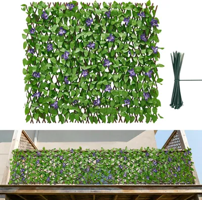 Image de VEVOR Haie artificielle 64,9 x 310 cm, lot de 2 pièces, mur végétal, brise-vue extensible, clôture brise-vue, haie, revêtement de balcon en plantes artificielles pour mariages, jardins extérieurs, arrière-cours